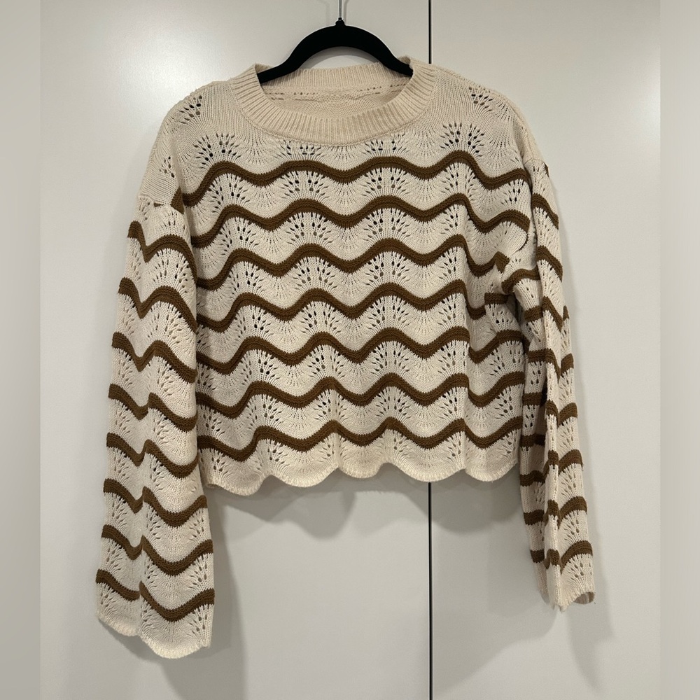 Wave Pattern Cream and Brown Sweater
